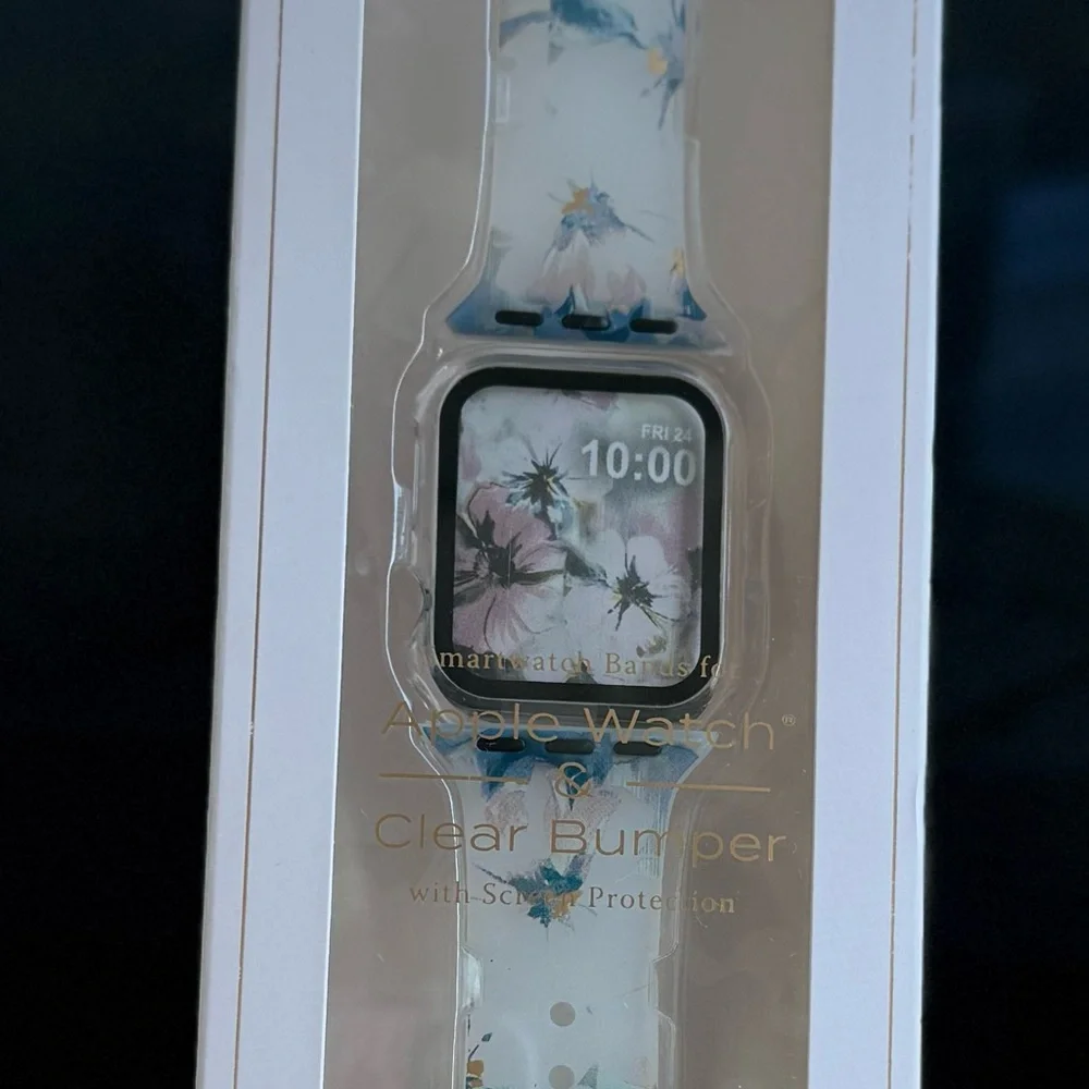 Apple Watch Band with Floral Design - Blue and White